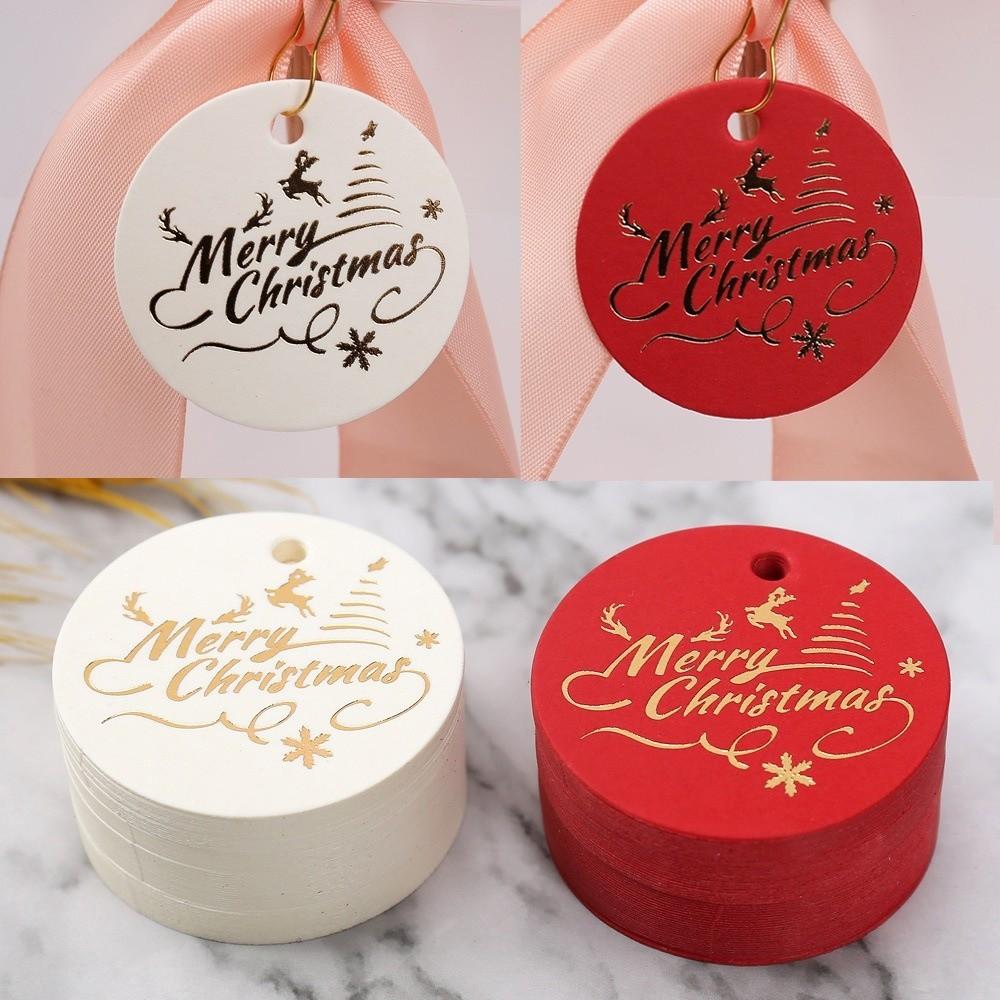 100Pcs White Red Paper Gift Labels Round Shaped Hand Gift Hanging Tag Festive & Party Supplies