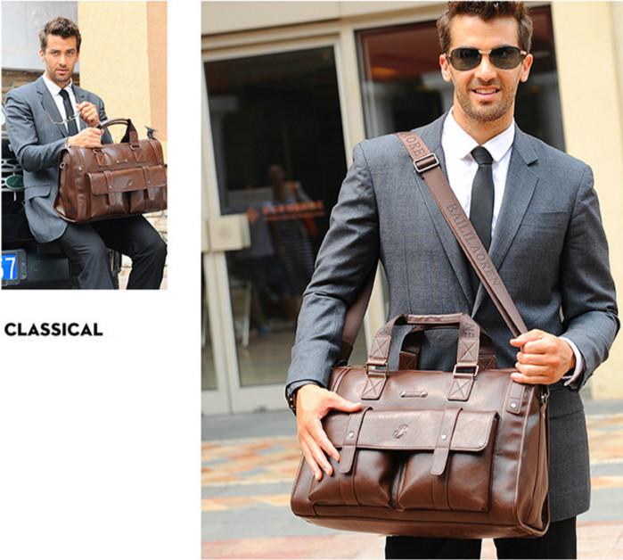 Деловой дорожный мужской портфель большой емкости из натуральной кожи с ручками и наплечным ремнем