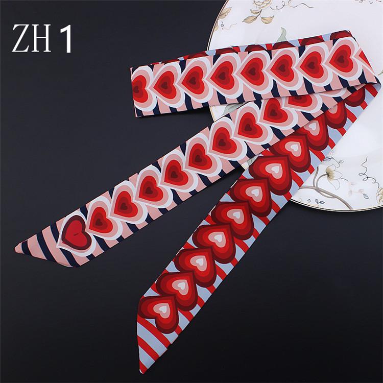 2024 New Design 120cm Heart Print Scarf Small Women Silk Scarf Brand Bag Hair Ribbons Fashion Head Scarf Long Scarves
