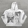 3D Printed Hooded Zip-Up Oversized Sweatshirt Women Men Y2K Retro Style Loose Fit Long Sleeve