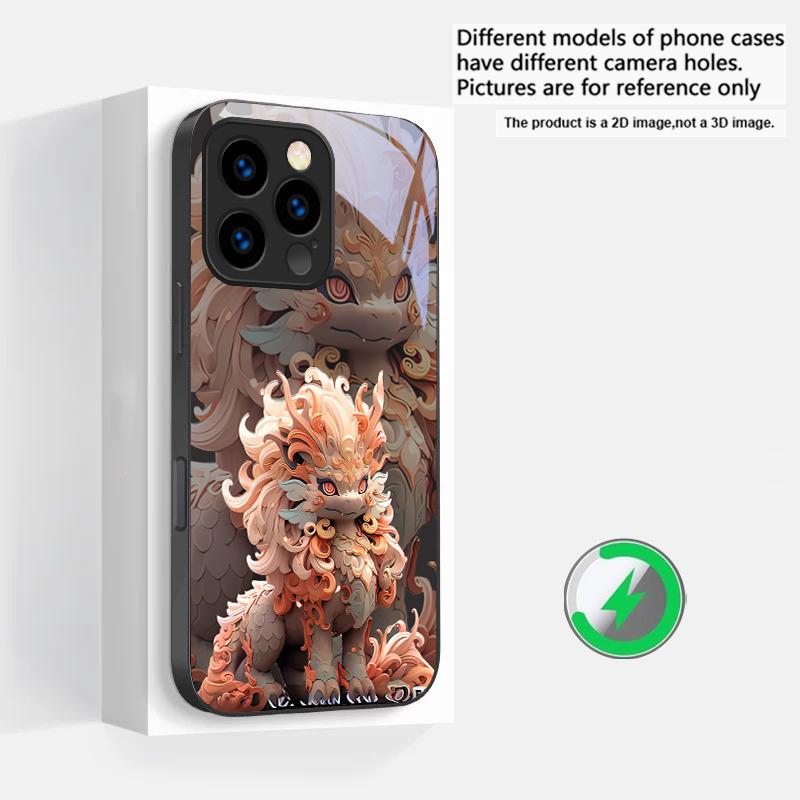Кирин с развевающимися волосами Подходит для iPhone 16E 17 Pro Max 15 Pro 14 13 Plus 12 mini 11 16 Air 17Pro Магнитный Стеклянный Чехол для Телефона