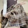 Юбка шерстяная с высокой талией, женская клетчатая юбка с оборками и строчкой, юбка-трапеция, осенне-зимняя шерстяная юбка на каждый день