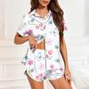 Women's Silk Pajamas Button Homewear Floral Print Short Sleeve Satin Pajama Set 2 Piece Set
