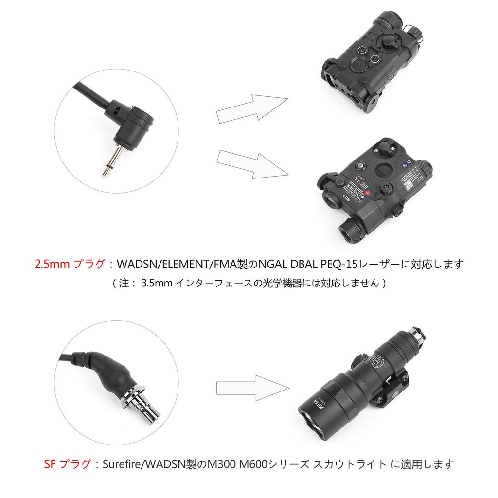 AXON-type Dual Button Remote Switch for Simultaneous Control of WADSN PEQ and SF Lights [Compatible with 20mm Rails, KeyMod, and M-Lok] (Black)