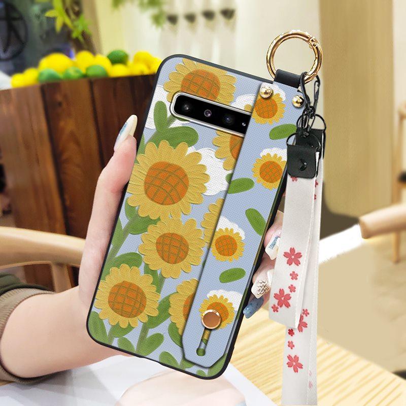Phone Holder Oil Painting Phone Case For Samsung Galaxy S10 5G/SM-G977N Fashion Design Lanyard Silicone Shockproof Ring