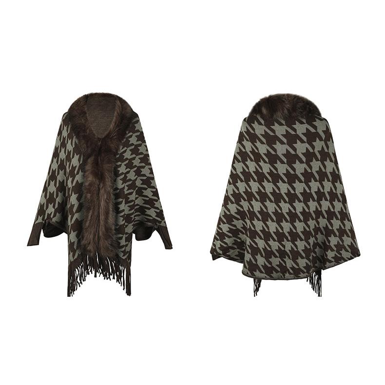 Осень и зима Женский принт Свободный рукав летучая мышь Cross Border Плащ Кардиган Трикотаж Свитер с V-образным вырезом