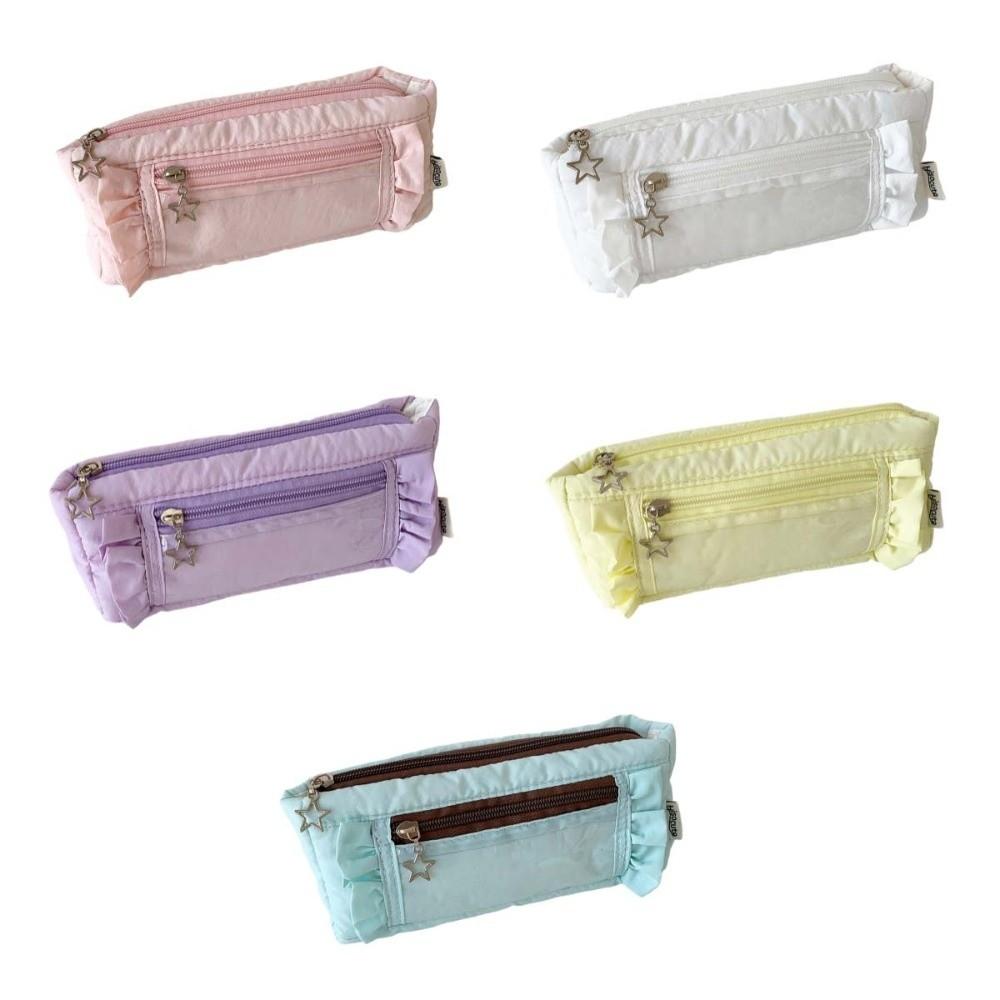 Ruffled Edge Ruffled Pencil Case Star Zipper Pencil Pouch Korean Ruffled Stationery Bag  Office