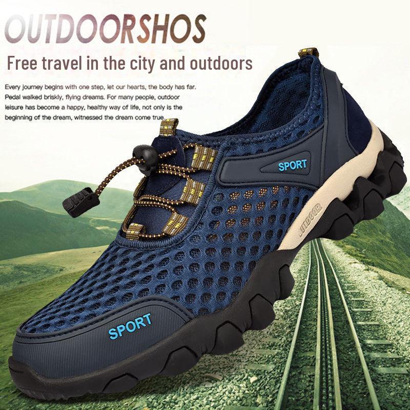 2024 Korean Style Men's Breathable Mesh Hiking & Running Shoes - Fashionable Summer Wading Sneakers
