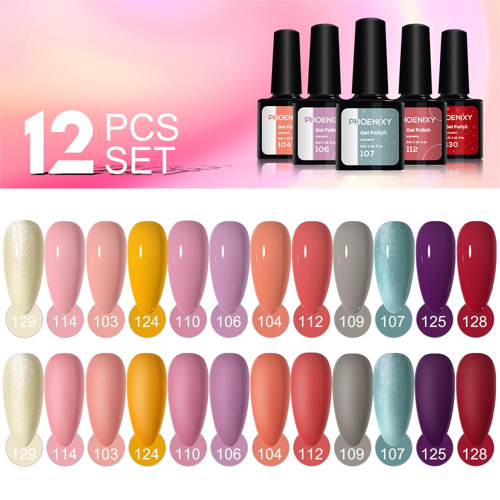PHOENIXY Набор гель-лаков для ногтей 12/18/20/30/45 шт. Набор 8 мл Гибридный полупостоянный УФ-светодиодный набор для маникюра