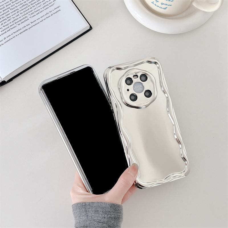 Стильный и простой гальванизированный серебристый чехол для телефона с кремовым узором для Redmi Note 13 Pro и Xiaomi 14, обеспечивающий защиту от падений