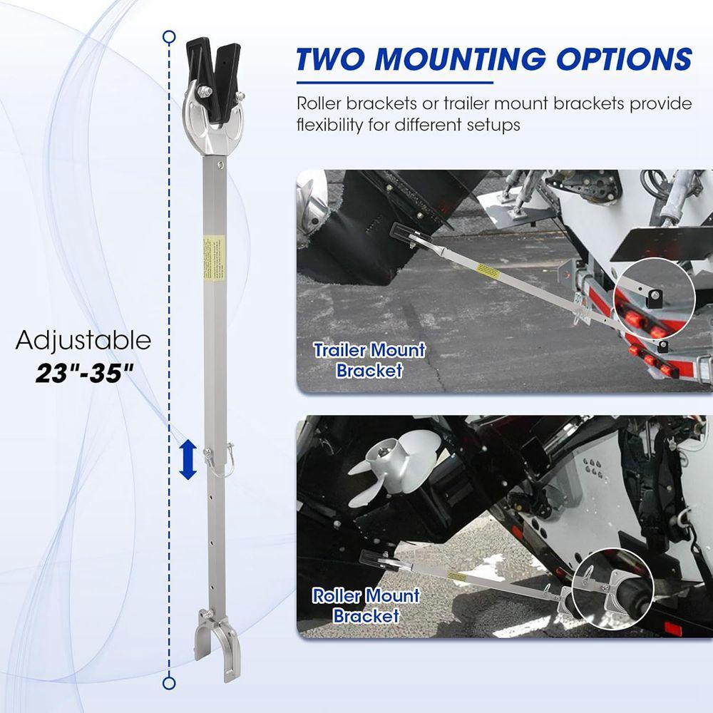 Комплект серебристых регулируемых транцевых упоров, от 23 до 35 дюймов, композитная головка удерживает двигатель, роликовые и прицепные крепления