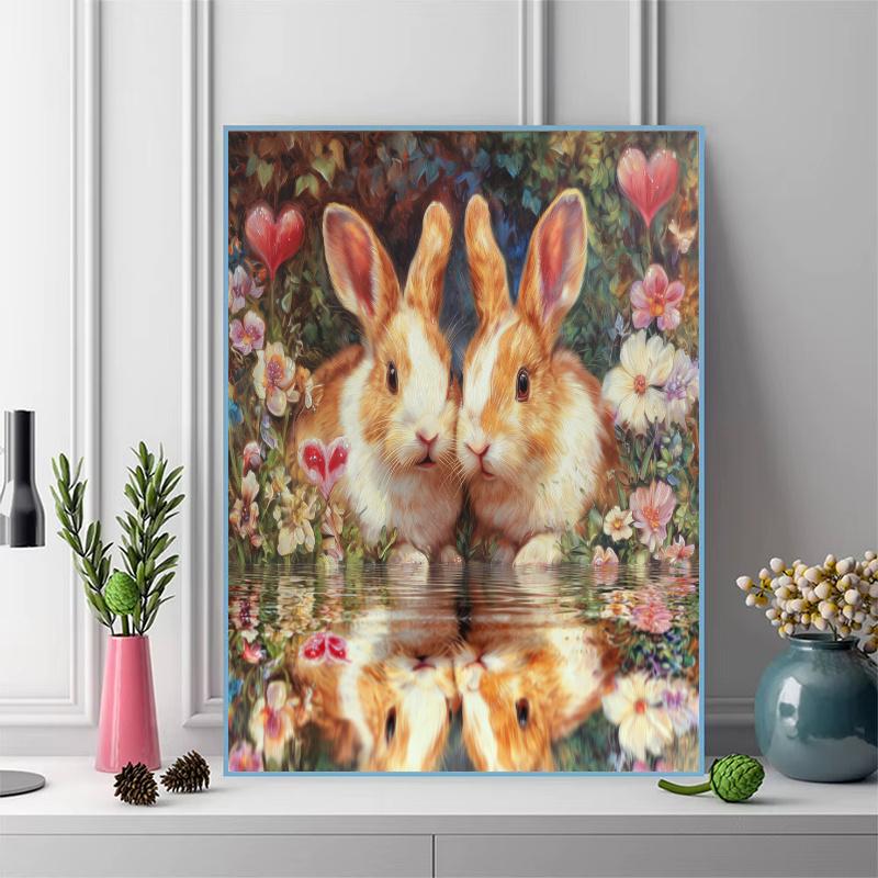 Two rabbits Pattern 3pcs 100% Round Full Drill 5D DIY Diamond Painting Embroidery Cross Stitch Rhinestone Décor