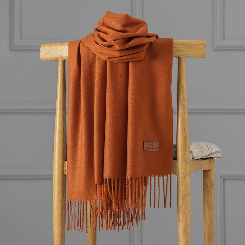 Cashmere Scarf Women's Autumn and Winter Solid Color Tassel Shawl Thickened Warm Scarf