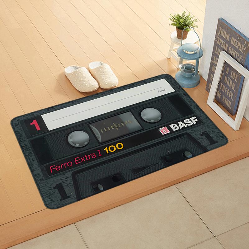 Interior Floor Mat Vintage Cassette Music Tape DJ Doormat Non-slip Foot Rug for Entryway Kitchen Carpet Bedside Mats Home Decor