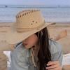 Linen Western Cowboy Hat Wide Brim Beach Sunscreen Cap Elegant Summer Sun Hat  Jazz Cowgirl