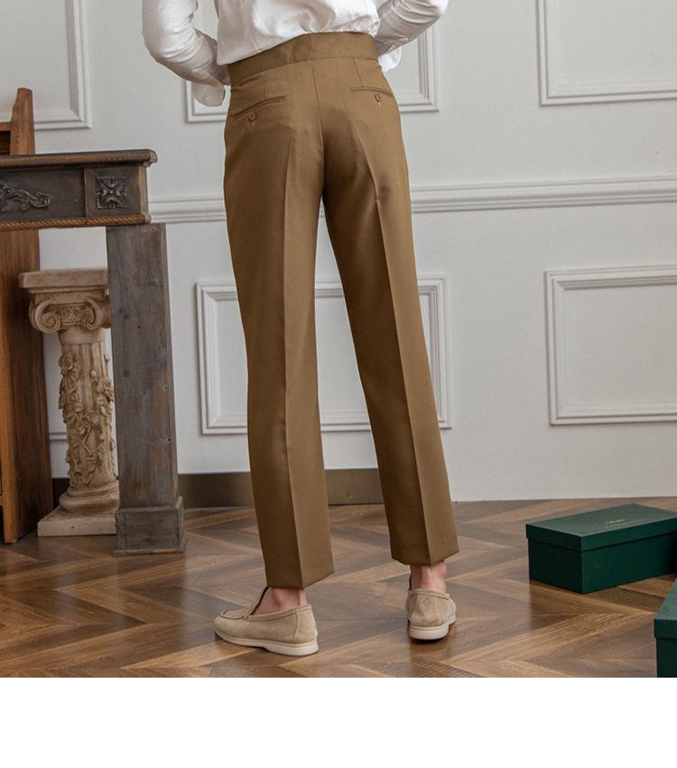 Men's Khaki Business Casual High-Waist Straight-Leg Trousers