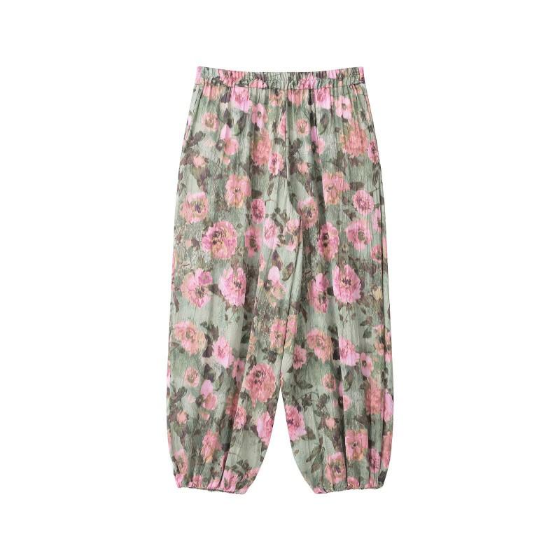 Womens Floral Print Wrap Top Lantern Pants Set Casual Outfit Vintage Chic Boho Style