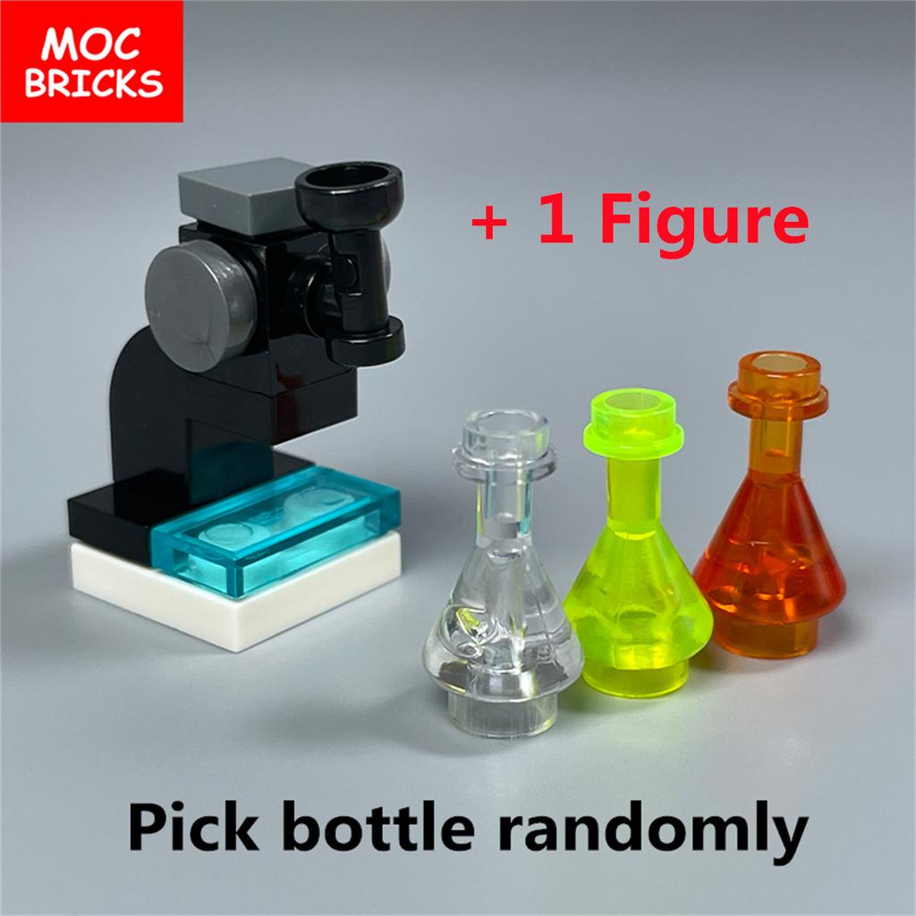 Набор MOC Кирпичи DIY Одно отверстие Микроскоп Медицинская Фигурка Химическая Колба Образовательные Строительные Блоки Игрушки Подарки для Детей
