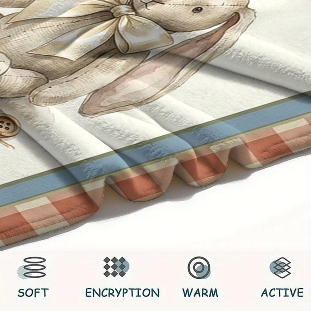 1PC Rabbit Plaid Frame New Patterned Flannel Blanket High quality All Seasons for Home Decor Warmth and Comfort Birthday Gifts Christmas Gifts