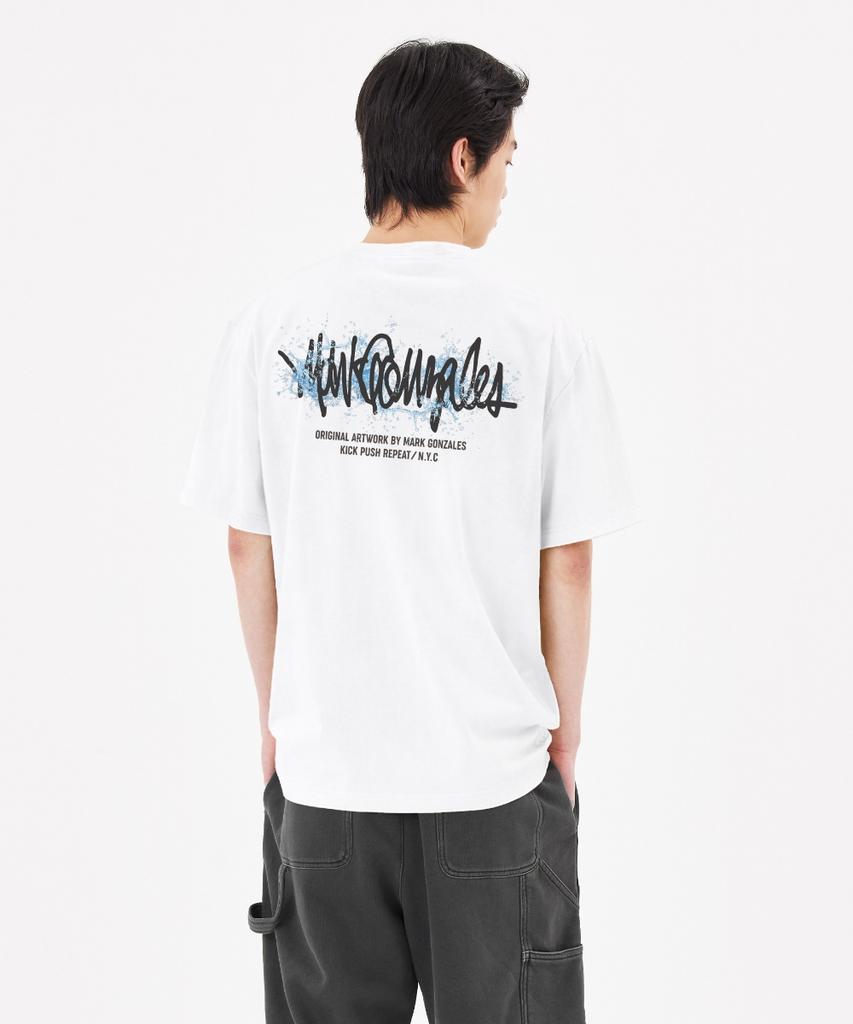 MARK GONZALES Water Next Sign Logo Short Sleeve T-Shirt - White