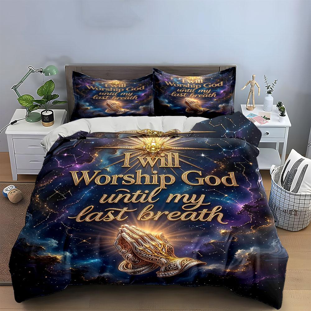"I Will Worship God Bedding Set" Bedding Duvet Cover Set Duvet Cover Pillowcases (1 * Duvet Cover 2 * Pillowcases, without duvet insert)