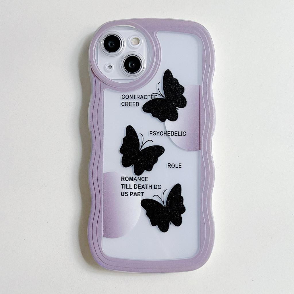 Transparent Wave Edge Painted Silicone Case for Xiaomi Redmi Note 10 11 12 iPhone 15 14 13 11 Samsung A54 A34 A24 Funda Black Colorful Butterfly Cover