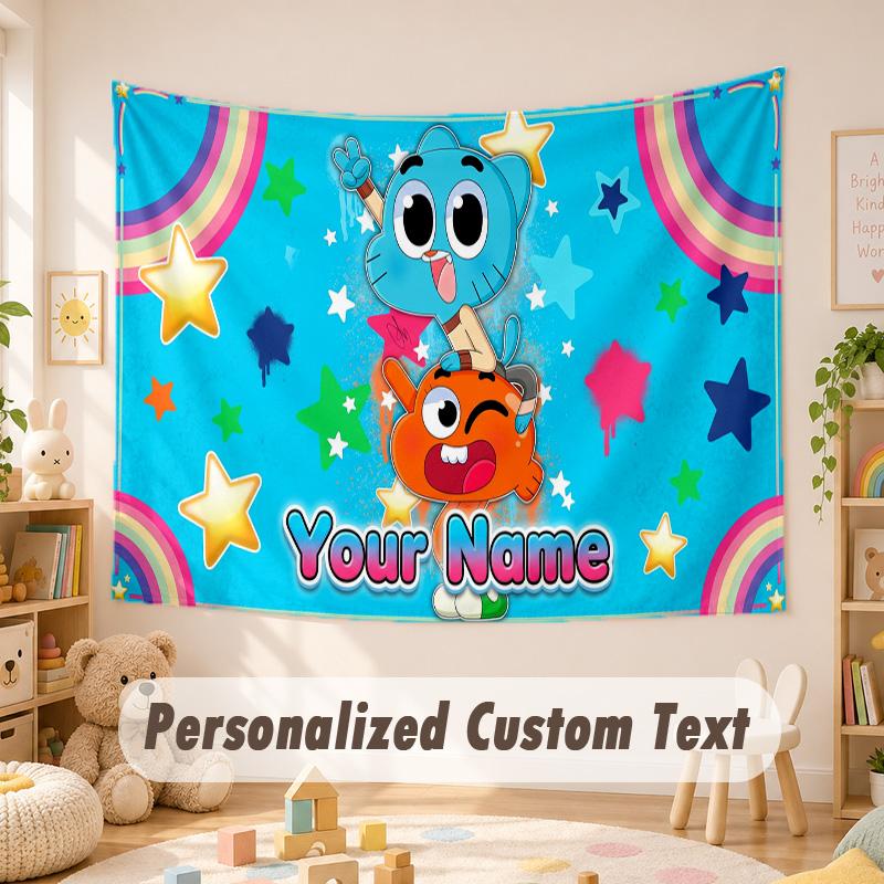 Custom Name Text Tapestry,Amazing World of Gumball Boho Wall Hanging, Decorative Backdrop Tapestry For Room