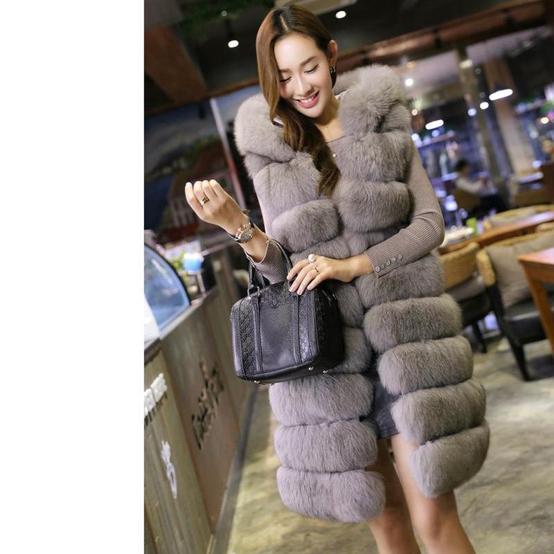 Меховая новая корейская версия мехового жилета женская модная майка с капюшоном из искусственного лисьего волоса