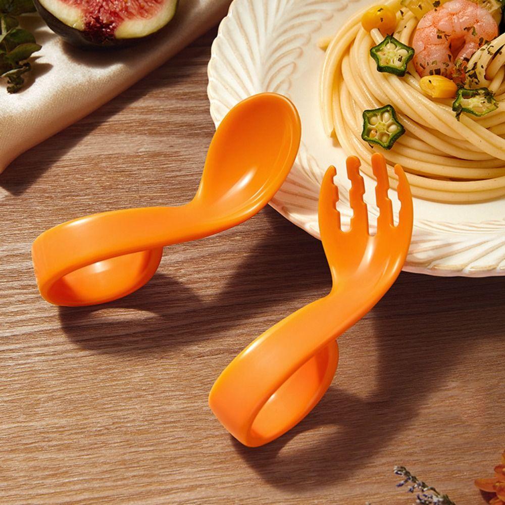 Fork Children Tableware Infant And Child Eat Training Auxiliary Spoon Baby Spoon Fork Elbow Spoon