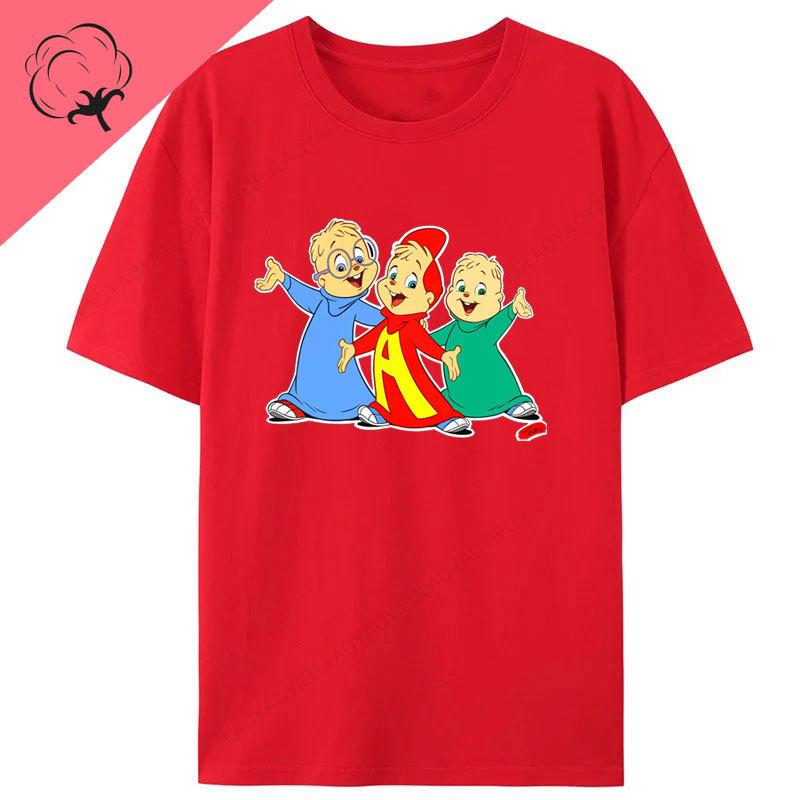 Hot Cartoon Alvin And The Chipmunks Anime Red Shirt Sp Movie Cotton Tee Tops Animation Adult Tshirt Unisex Clothes Unisex Shirts