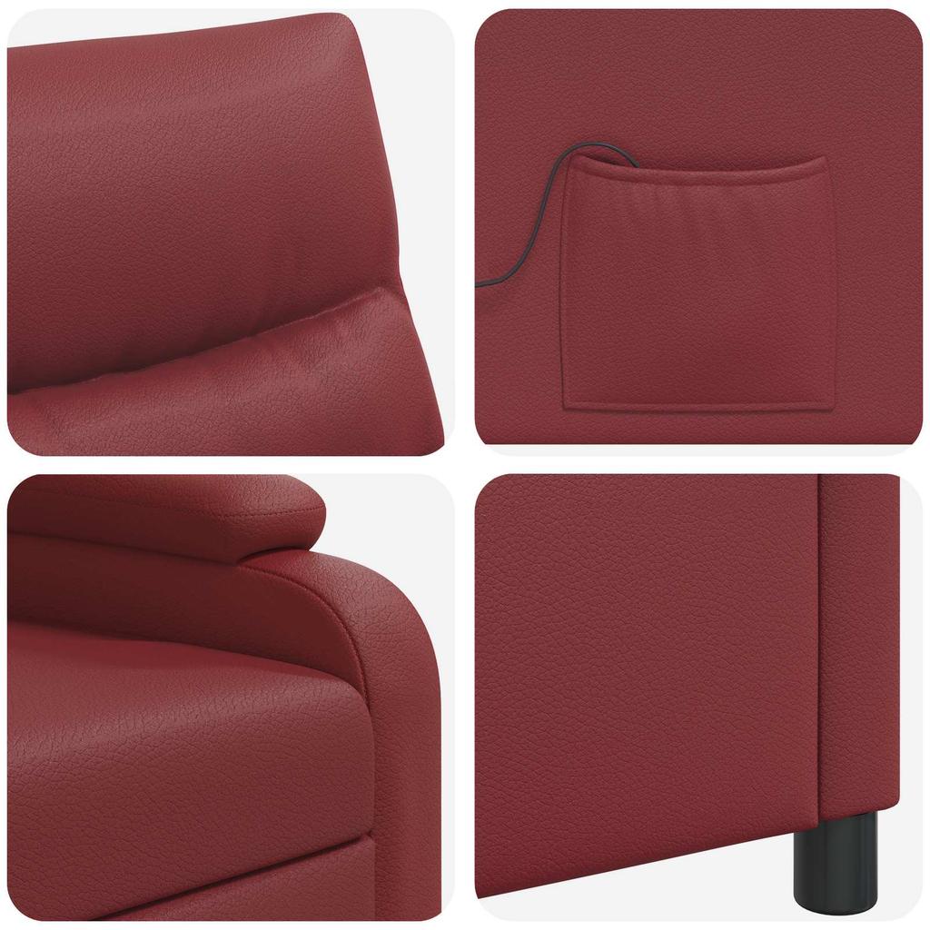 Massage Recliner Chair Wine Red Faux Leather