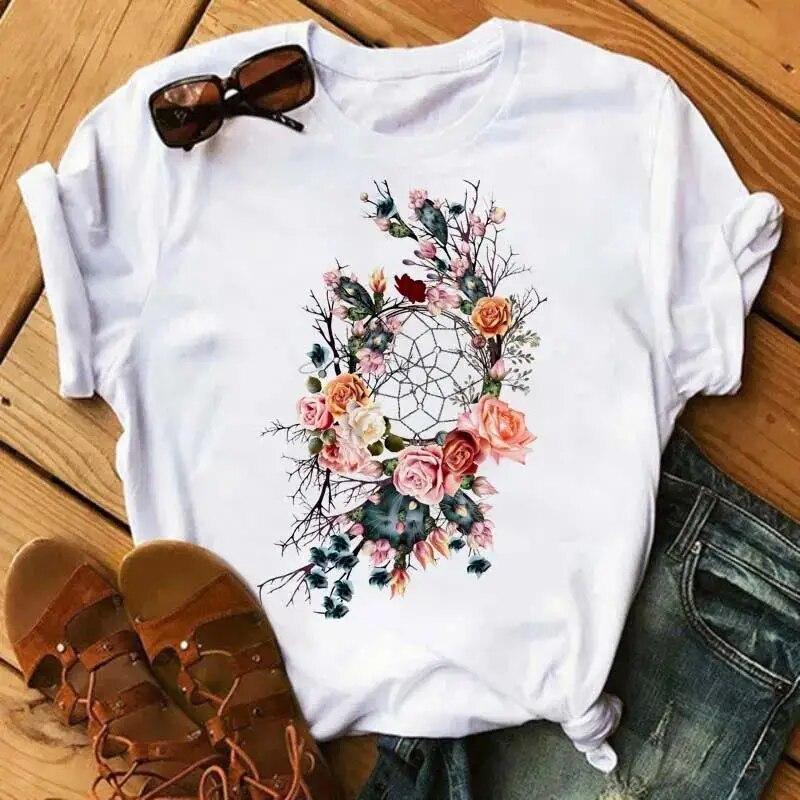 Fashion Dream Catcher T Shirt Women Unisex Harajuku Graphic Print T Shirt Fashion Crew Neck Short Sleeve Plus Size T Shirt Unisex