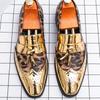 Fashion Brand Men Shoes Leopard Print Design Leather Shoes Classic Business Dress Shoe Golden Patent Leather Party Wedding Shoes for Men