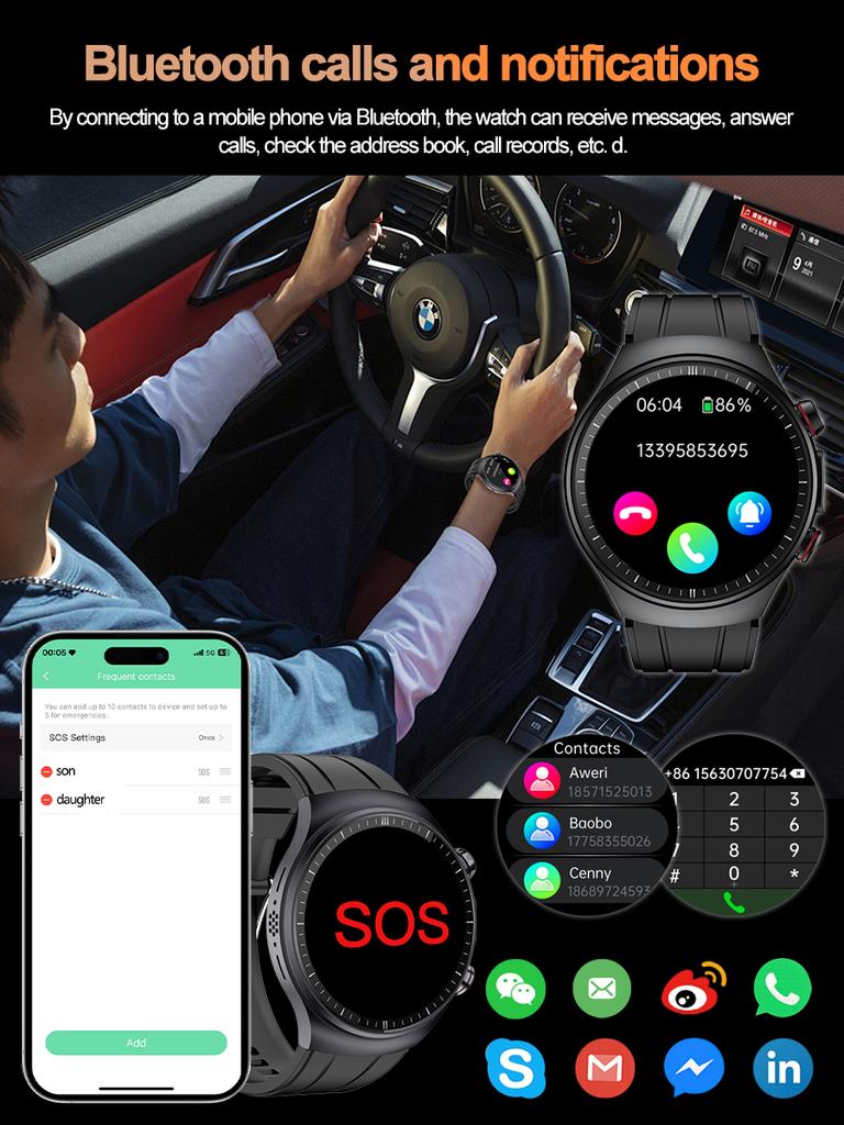 SACOSDING New ECG+PPG Smart Watch 1.43" AMOLED Display Men 100+ Sports Modes Watch Bluetooth Call Blood Pressure Health Monitor IP68 Waterproof