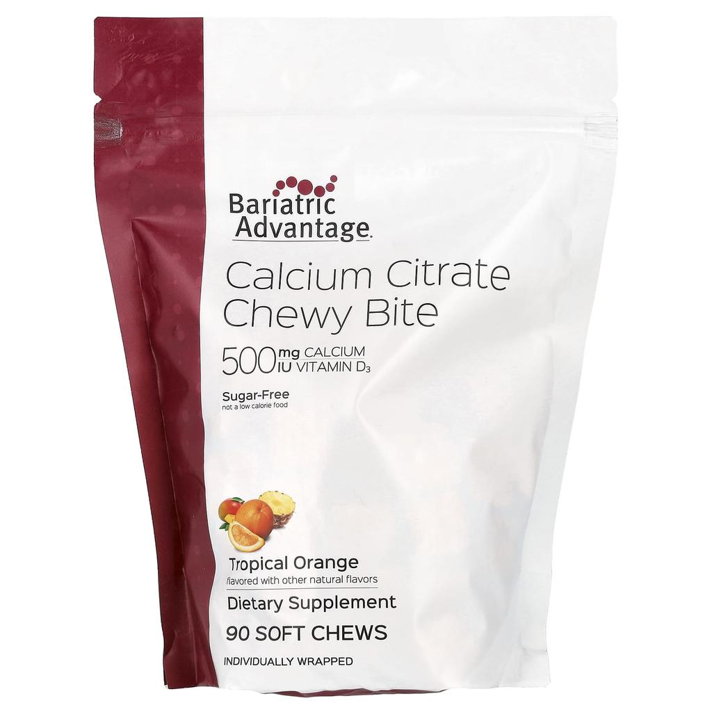 Bariatric Advantage Calcium Citrate, Chewy Bites, Sugar-free, Tropical Orange, 90 Soft Chews