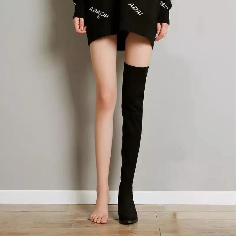 Высокие сапоги до бедра, женские зимние сапоги, женские сапоги выше колена, эластичная пикантная модная обувь на плоской подошве, черные кроссовки Botas Mujer