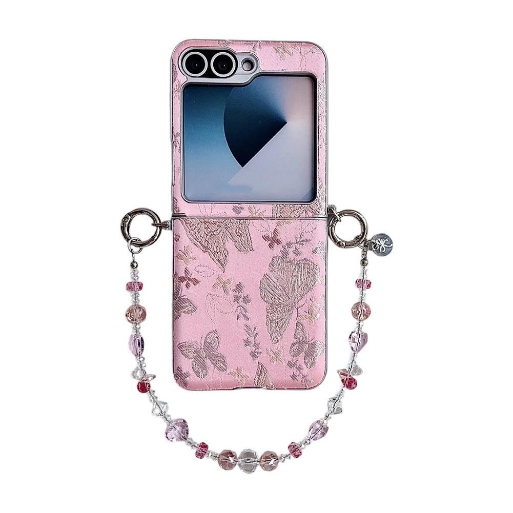 Embroidered Butterfly Phone Case for Samsung Z Flip 8 flip7 fe Galaxy Z Flip 7 6 5 Silver-edged Side Buckle Protective Cover