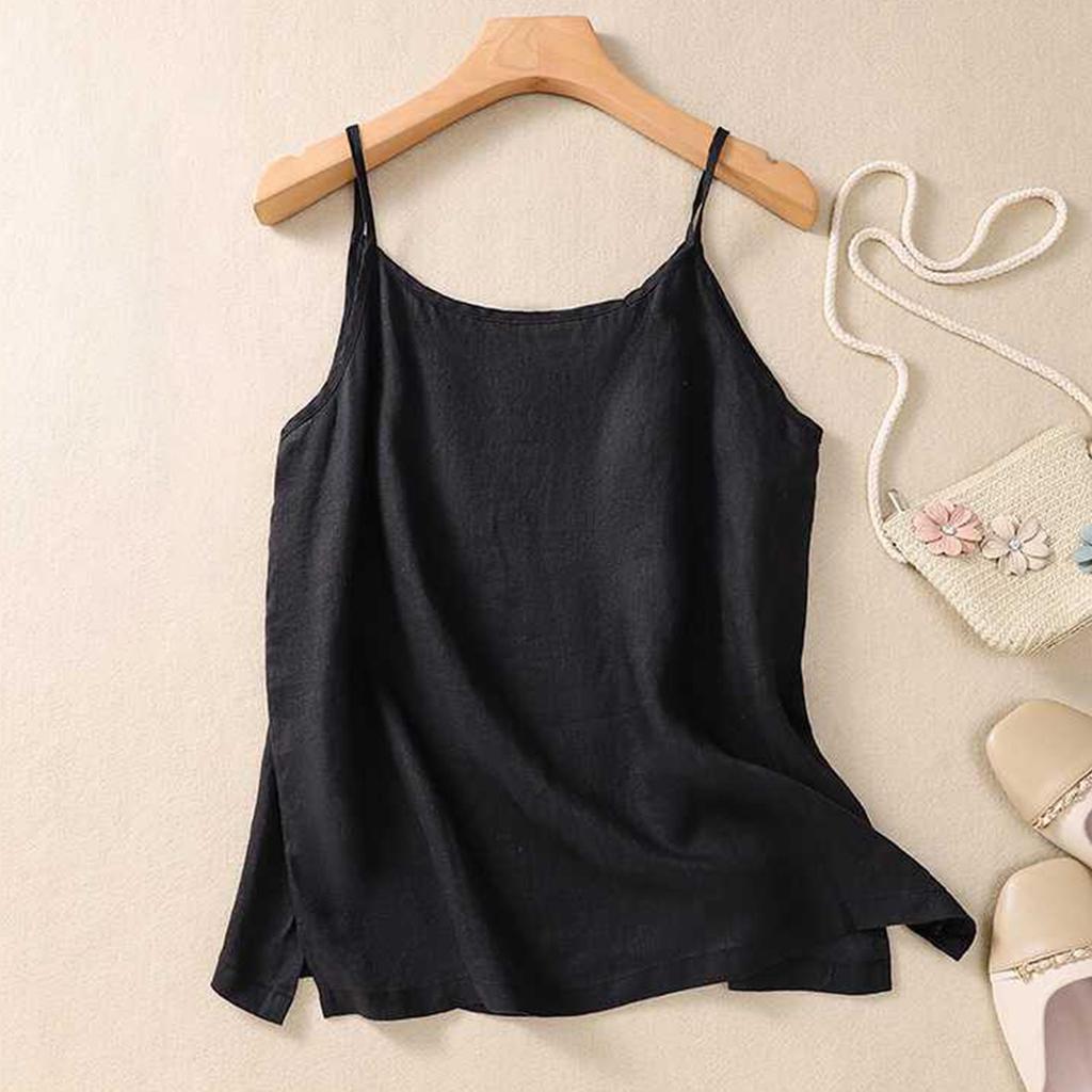 Женский топ-майка с V-образным вырезом и безрукавкой из хлопка и льна