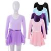 Kids Girls Ballet Dance Gymnastics Clothes Set Long Sleeve Leotard with Tied Skirt