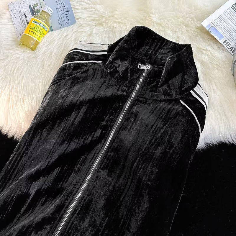 Осенний стильный полосатый свитшот из золотого бархата, спортивный костюм из двух частей для пар для мужчин