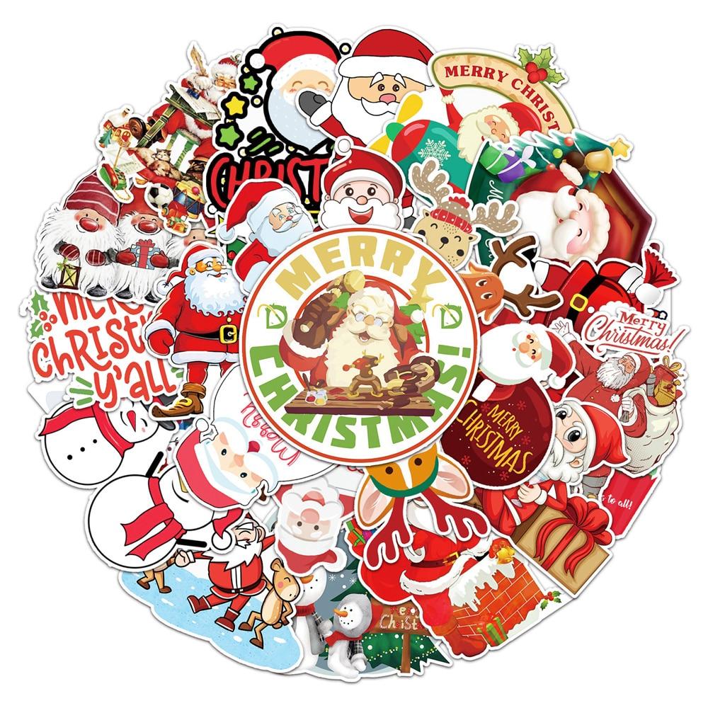 50PCS Merry Christmas Doodle Santa Claus Christmas Tree DIY Decoration Laptop Skateboard New Year Gift Sticker
