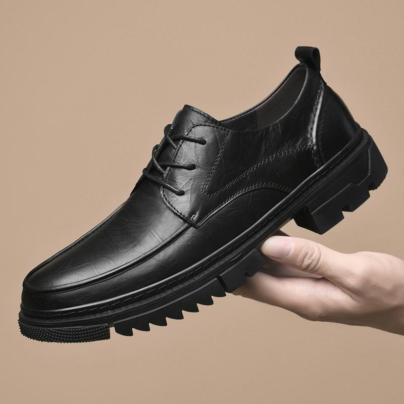 High Quality Genuine Leather Shoes Men Flats Fashion Men's Casual Shoes Brand Man Soft Comfortable Lace Up Black Business Formal Shoes