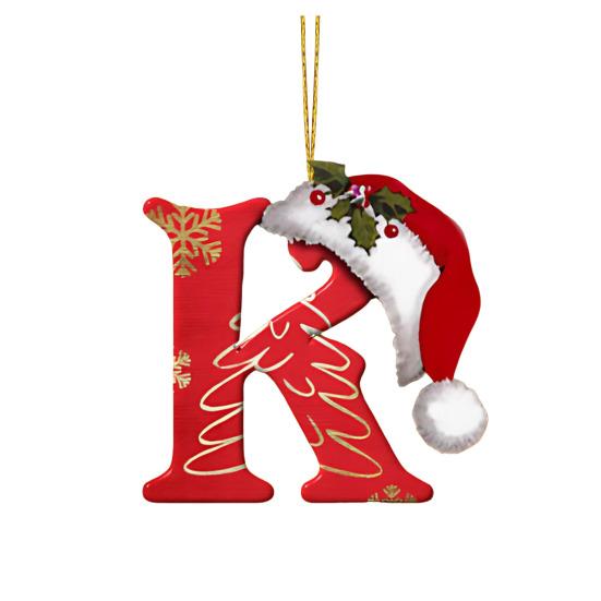 Yousheng 26 букв, елочные украшения, рождественские буквы алфавита с подвеской в виде шапки Санты, акриловое подвесное украшение для домашнего офиса, автомобиля, декор