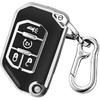 QBUC For Jeep Key Fob Cover With Keychain Compatible With Jeep Wrangler JLU JL Gladiator Rubicon JT Car Flip Key (Pink)