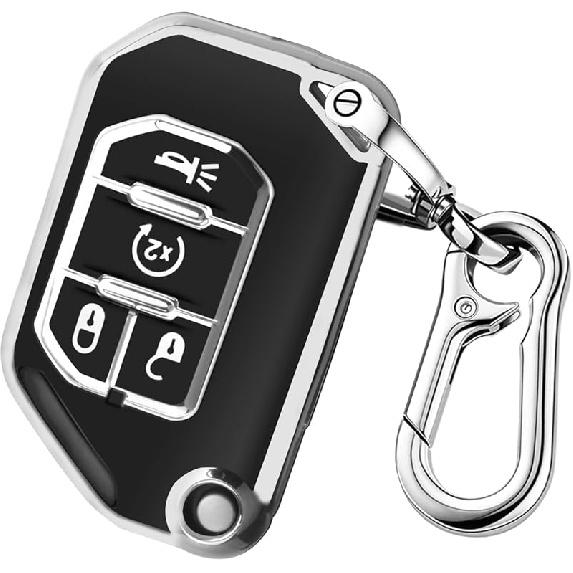 QBUC Чехол для брелока ключа Jeep с брелоком, совместимый с Jeep Wrangler JLU JL Gladiator Rubicon JT, складным ключом автомобиля (розовый)