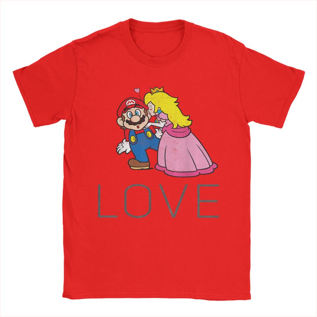 Унисекс Футболка Super Marios Принцесса Пич Поцелуй Любовь Хлопок Топы Винтажная С Коротким Рукавом Круглый Вырез Футболка Большого Размера Футболка