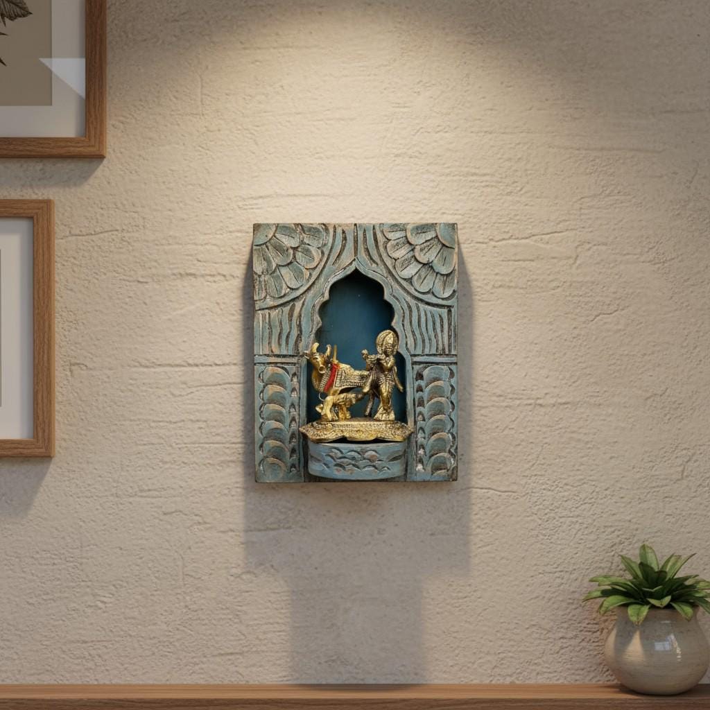 Handcrafted Wood Wall Hanging Jharokha| Decorative Wall Showpiece, Wood (Blue/14 Inch) for Wall Decor Home Decor for Gift Religious Décor