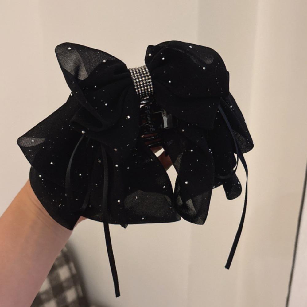 Grab Clip Chiffon Bowknot Hair Clip Floral Flower Hairpin Large Size Bow Ribbon Hair Claw  Travel