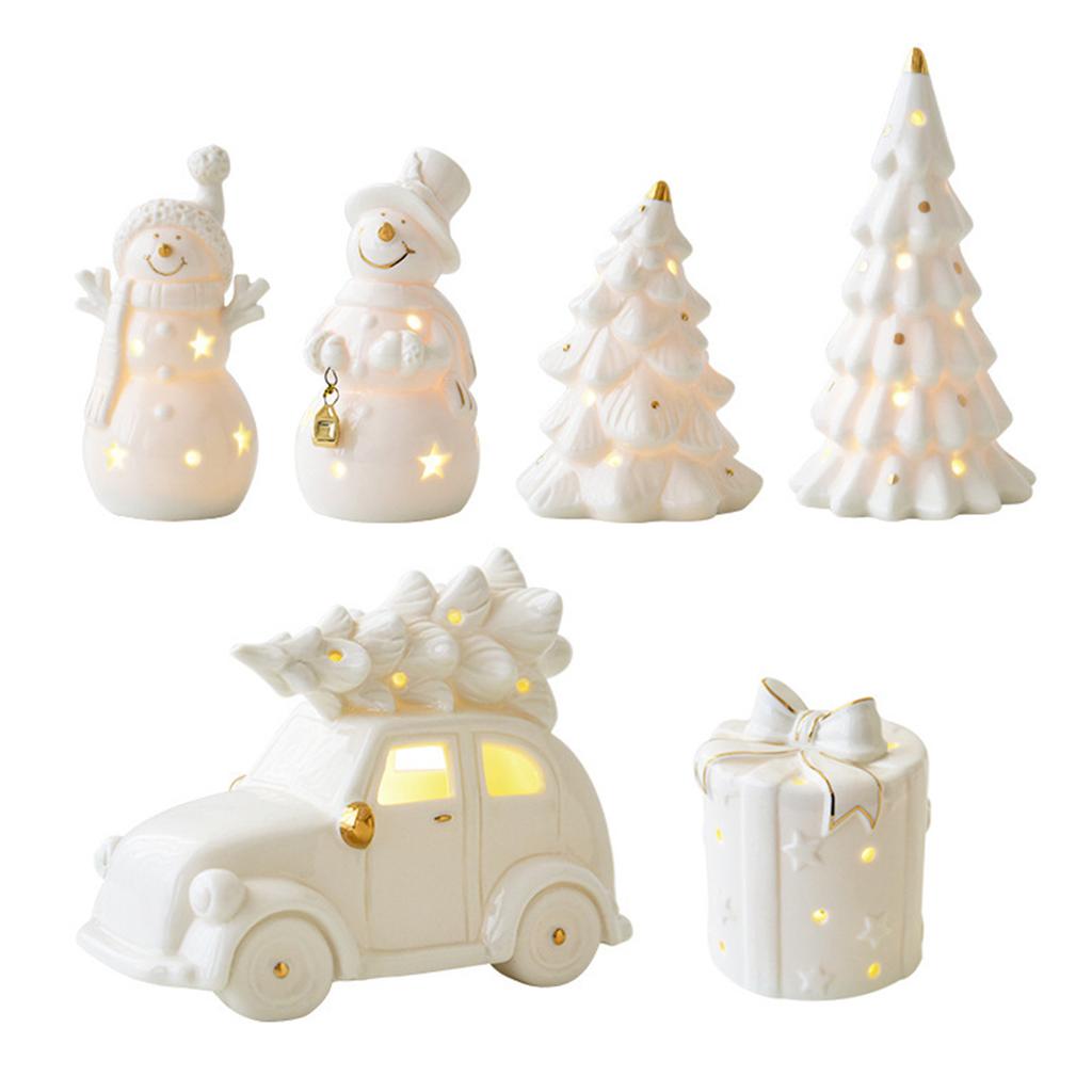 Керамический Вырез Снеговик Машина Рождественская Елка Украшение со Светодиодной Подсветкой Декор Для Дома Офиса Рабочего Стола Праздничный Подарок