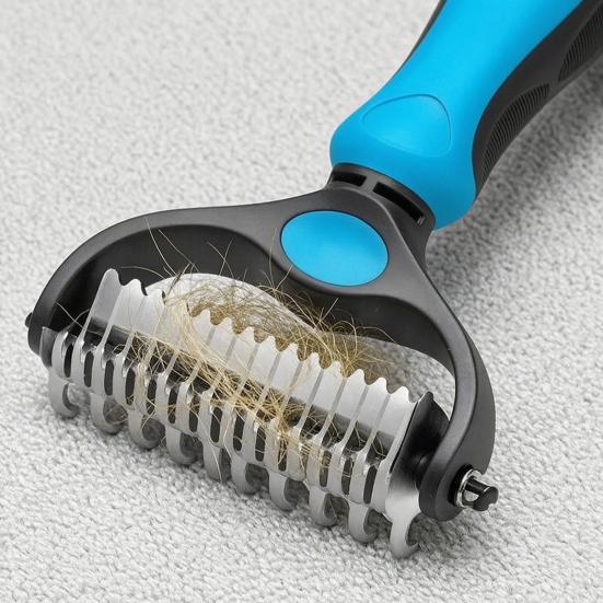 Pet Grooming Rake Double Sided Stainless Steel Blades Cat Deshedding Tool Pet Undercoat Rake for Dogs Cats Shedding Control Dematting